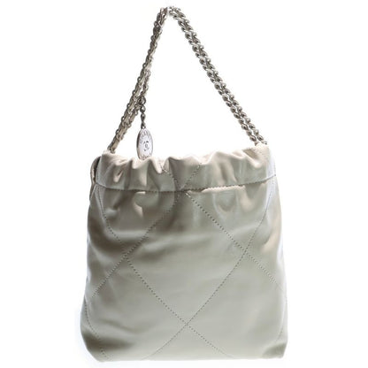 CHANEL 22 Mini Logo Plate Calfskin Leather Shoulder Bag Gold Hardware Ivory