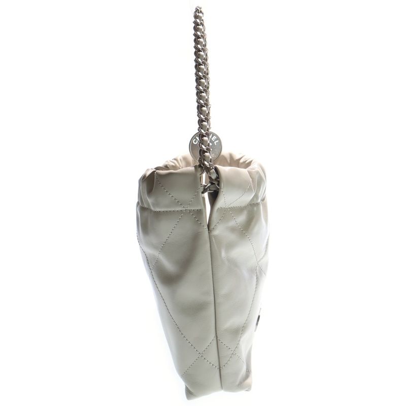 CHANEL 22 Mini Logo Plate Calfskin Leather Shoulder Bag Gold Hardware Ivory