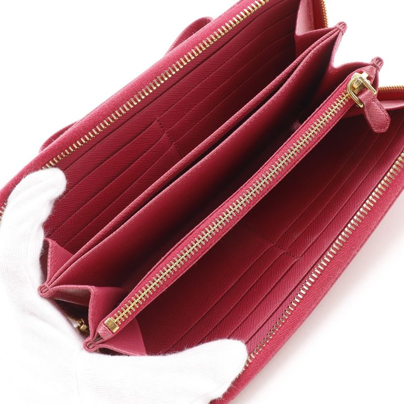 PRADA Ribbon 1ml506 Saffiano Peonia Pink Women's Long Wallet