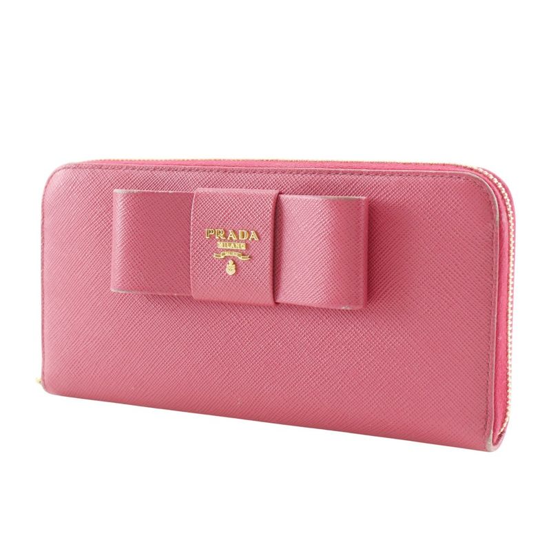 PRADA Ribbon 1ml506 Saffiano Peonia Pink Women's Long Wallet