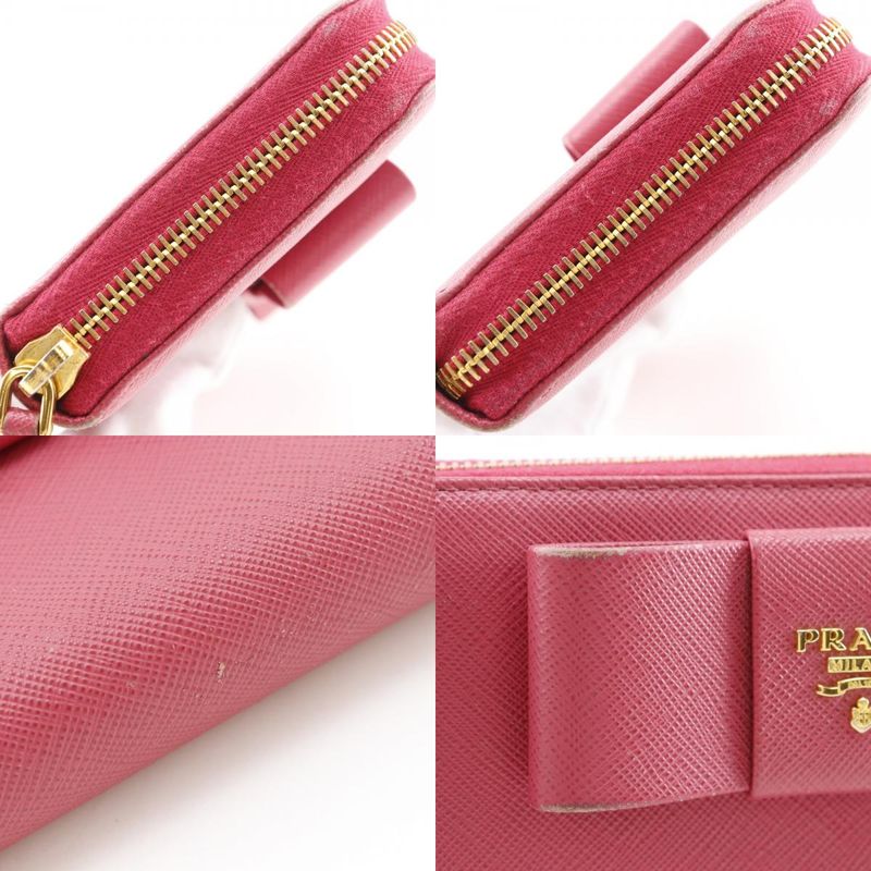 PRADA Ribbon 1ml506 Saffiano Peonia Pink Women's Long Wallet