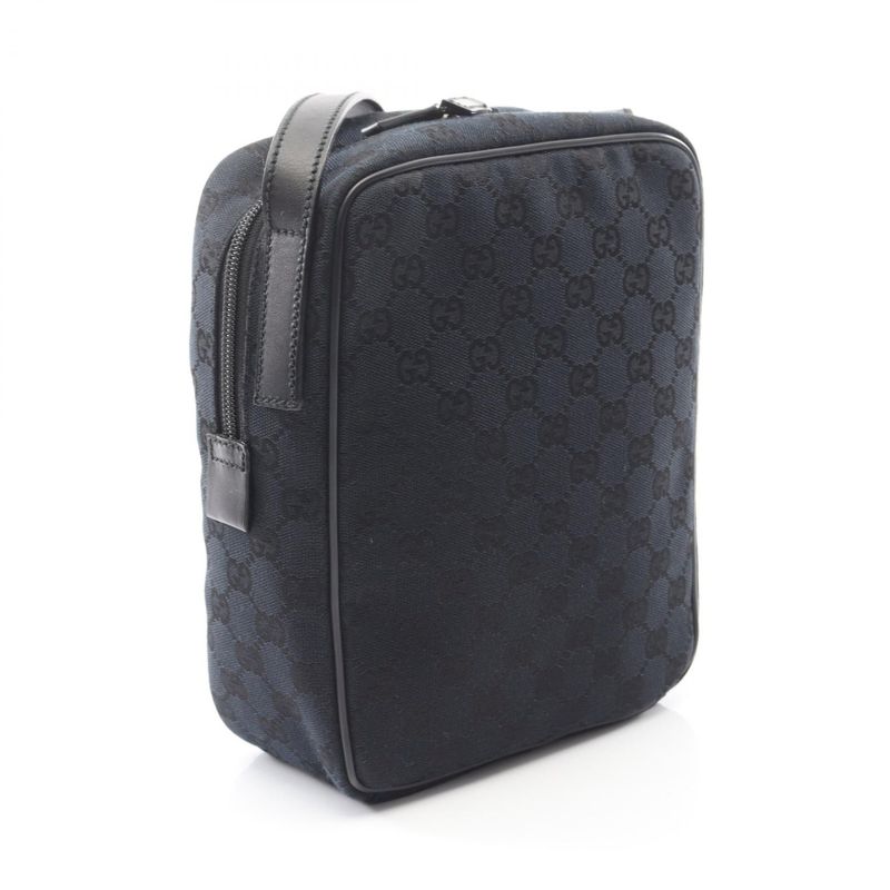 GUCCI Shoulder Bag GG Canvas 018.1612 Black Canvas Leather Shoulder Bag Women's