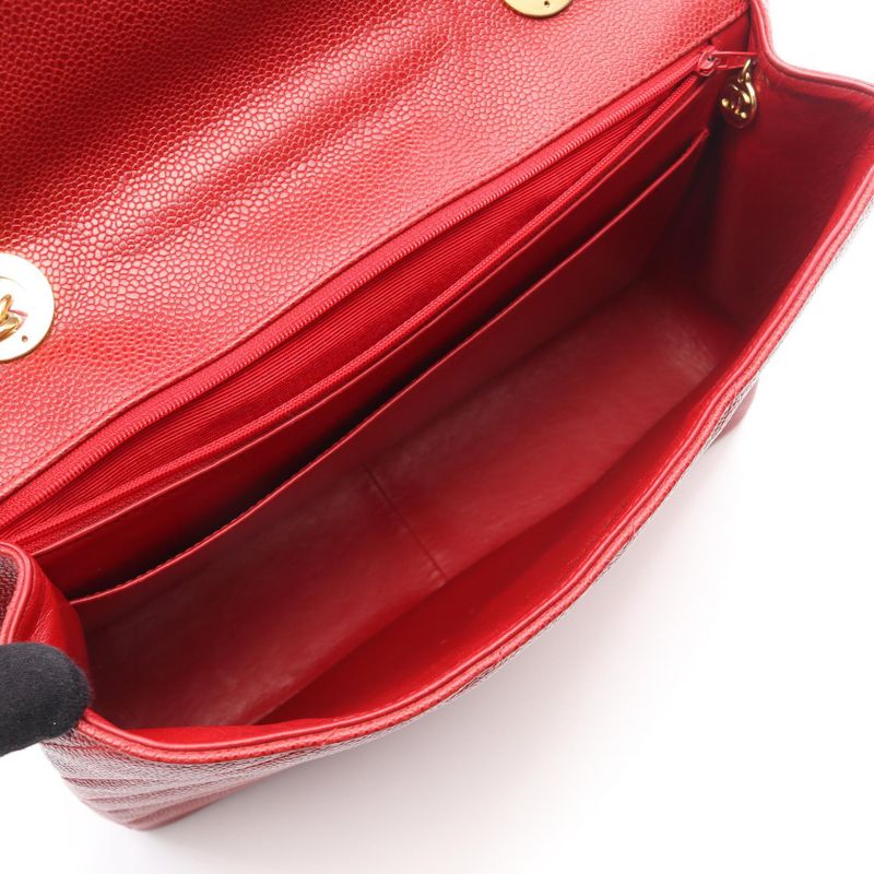 CHANEL Shoulder Bag Bias Stitch Red Leather Bias Stitch Chain Shoulder Women