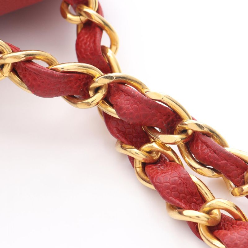 CHANEL Shoulder Bag Bias Stitch Red Leather Bias Stitch Chain Shoulder Women