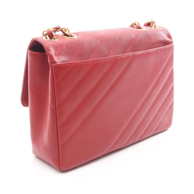 CHANEL Shoulder Bag Bias Stitch Red Leather Bias Stitch Chain Shoulder Women