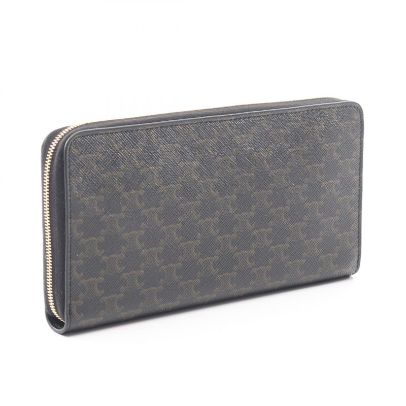 CELINE Round Long Wallet Triomphe Large Zip Wallet 10b55 2BQ3 38NO Black Others
