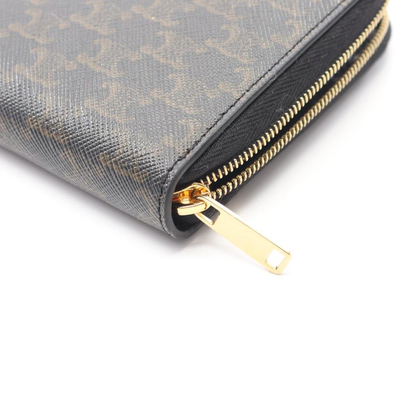 CELINE Round Long Wallet Triomphe Large Zip Wallet 10b55 2BQ3 38NO Black Others
