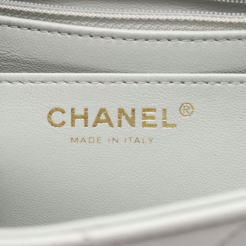 CHANEL Shoulder Bag Matelasse Light Gray Leather Matelasse Small Flap Chain