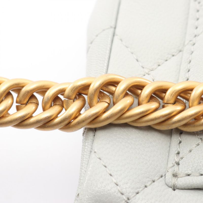CHANEL Shoulder Bag Matelasse Light Gray Leather Matelasse Small Flap Chain