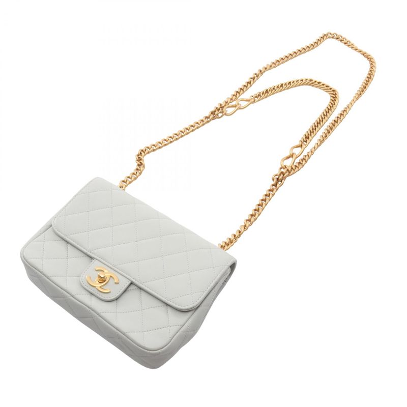 CHANEL Shoulder Bag Matelasse Light Gray Leather Matelasse Small Flap Chain