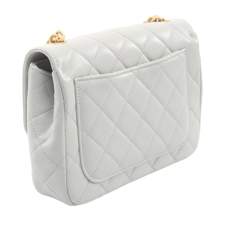 CHANEL Shoulder Bag Matelasse Light Gray Leather Matelasse Small Flap Chain