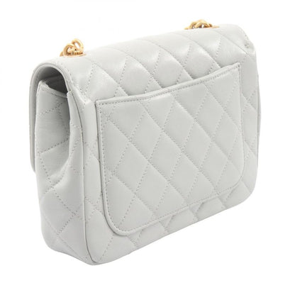 CHANEL Shoulder Bag Matelasse Light Gray Leather Matelasse Small Flap Chain