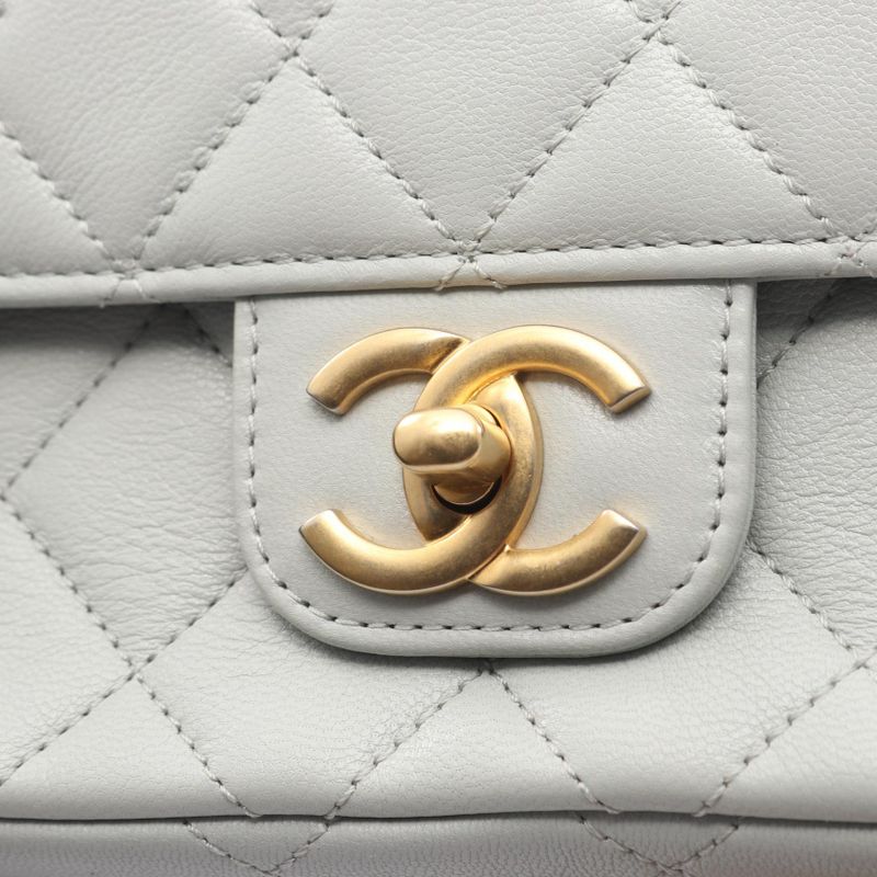 CHANEL Shoulder Bag Matelasse Light Gray Leather Matelasse Small Flap Chain