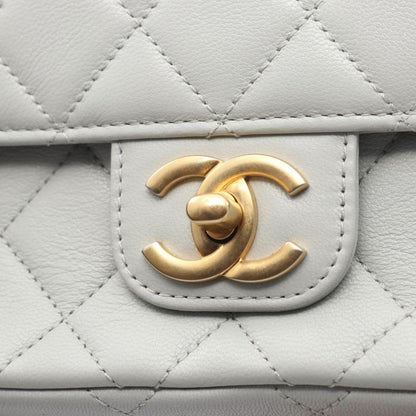 CHANEL Shoulder Bag Matelasse Light Gray Leather Matelasse Small Flap Chain