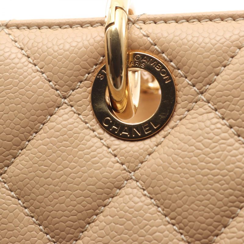 CHANEL Tote Bag Matelasse Grand Shopping GST A50995 Beige Leather GST Chain