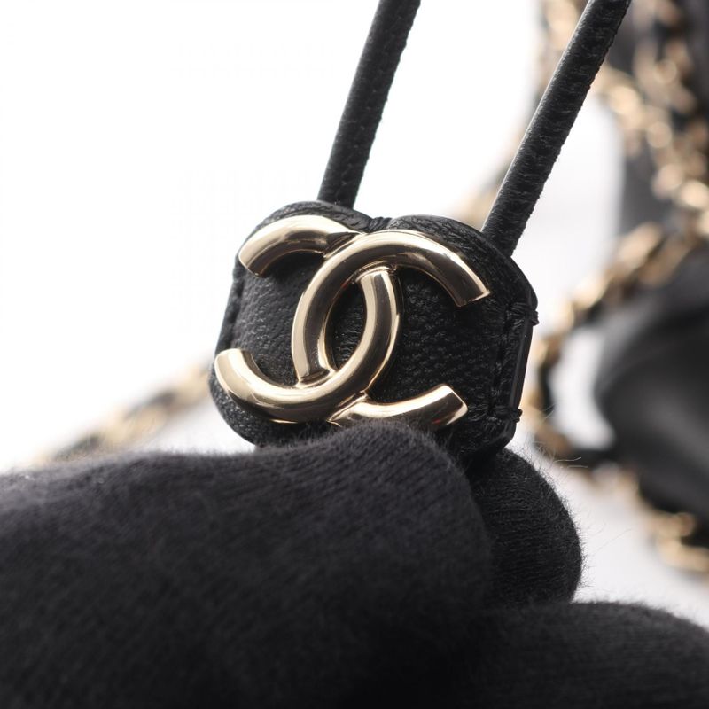 CHANEL Shoulder Bag Coco Mark As2313 Black Lambskin Bucket Drawstring Chain