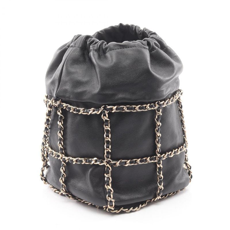 CHANEL Shoulder Bag Coco Mark As2313 Black Lambskin Bucket Drawstring Chain