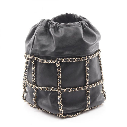 CHANEL Shoulder Bag Coco Mark As2313 Black Lambskin Bucket Drawstring Chain