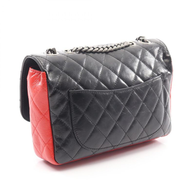 CHANEL Shoulder Bag Matelasse Tricolor Black Navy Red Leather Matelasse