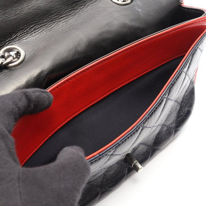 CHANEL Shoulder Bag Matelasse Tricolor Black Navy Red Leather Matelasse