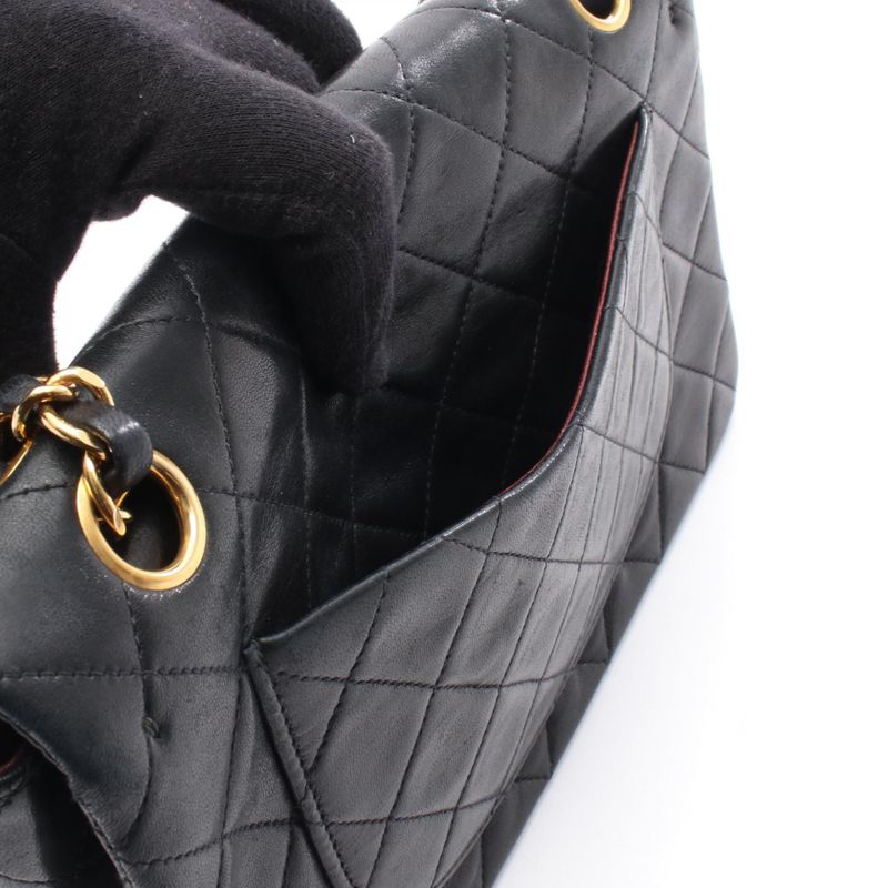 CHANEL Shoulder Bag Matelasse W Flap Black Lambskin Matelasse Double Flap Chain