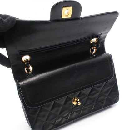 CHANEL Shoulder Bag Matelasse W Flap Black Lambskin Matelasse Double Flap Chain