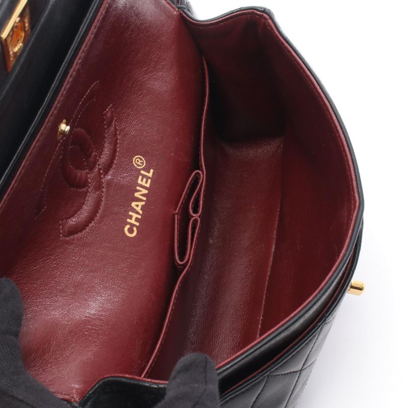 CHANEL Shoulder Bag Matelasse W Flap Black Lambskin Matelasse Double Flap Chain