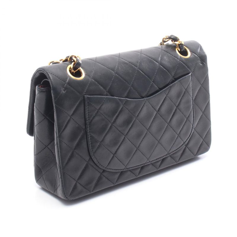 CHANEL Shoulder Bag Matelasse W Flap Black Lambskin Matelasse Double Flap Chain