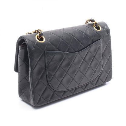 CHANEL Shoulder Bag Matelasse W Flap Black Lambskin Matelasse Double Flap Chain