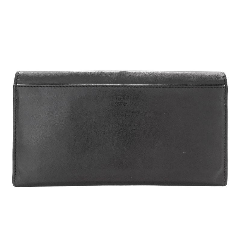 FENDI Wallet Women's Men's Brand Long Wallet Leather Bug's Eye Black Flap Style