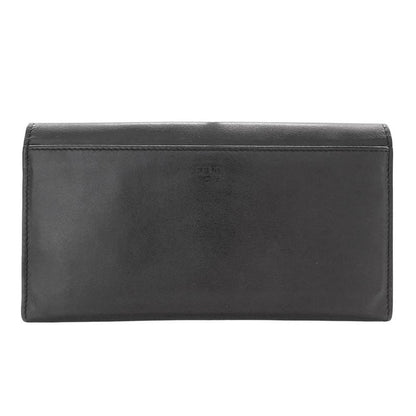 FENDI Wallet Women's Men's Brand Long Wallet Leather Bug's Eye Black Flap Style