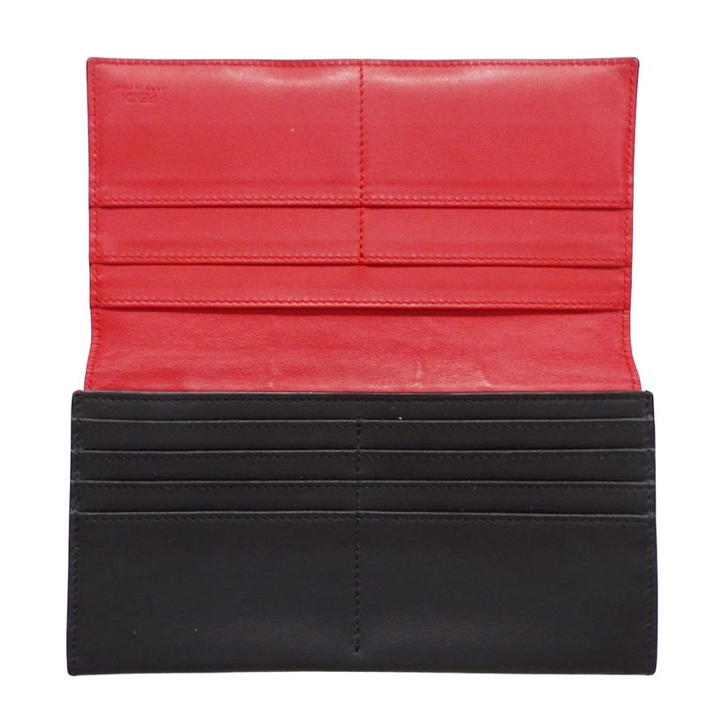 FENDI Wallet Women's Men's Brand Long Wallet Leather Bug's Eye Black Flap Style