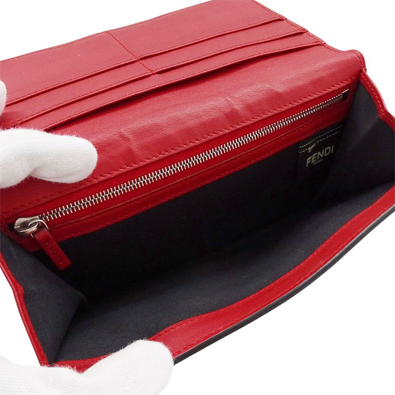 FENDI Wallet Women's Men's Brand Long Wallet Leather Bug's Eye Black Flap Style
