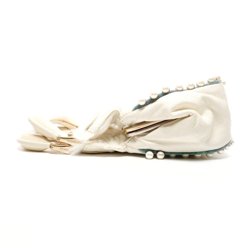 Fendi Shoulder Bag Fur Leather Mini Pearl 2-Way Ivory
