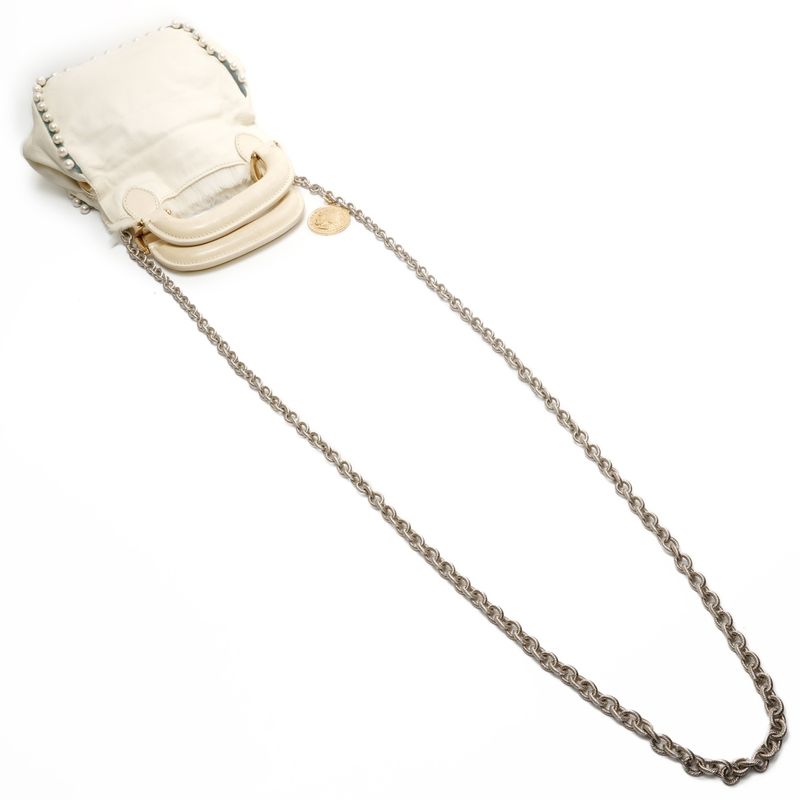 Fendi Shoulder Bag Fur Leather Mini Pearl 2-Way Ivory