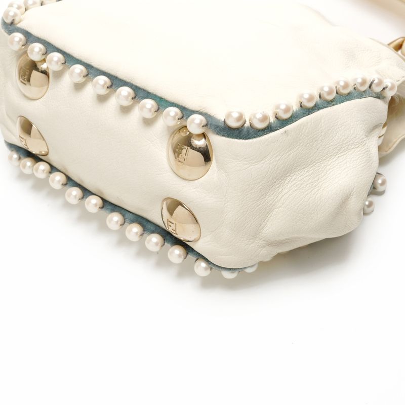 Fendi Shoulder Bag Fur Leather Mini Pearl 2-Way Ivory
