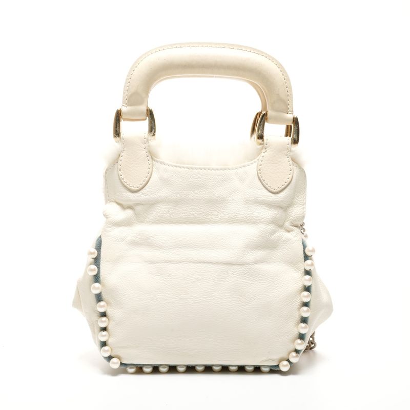 Fendi Shoulder Bag Fur Leather Mini Pearl 2-Way Ivory