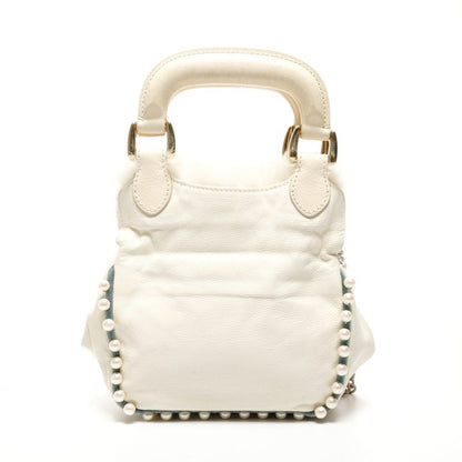 Fendi Shoulder Bag Fur Leather Mini Pearl 2-Way Ivory