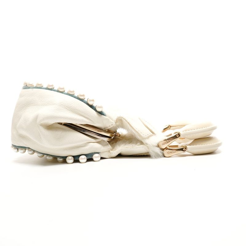 Fendi Shoulder Bag Fur Leather Mini Pearl 2-Way Ivory