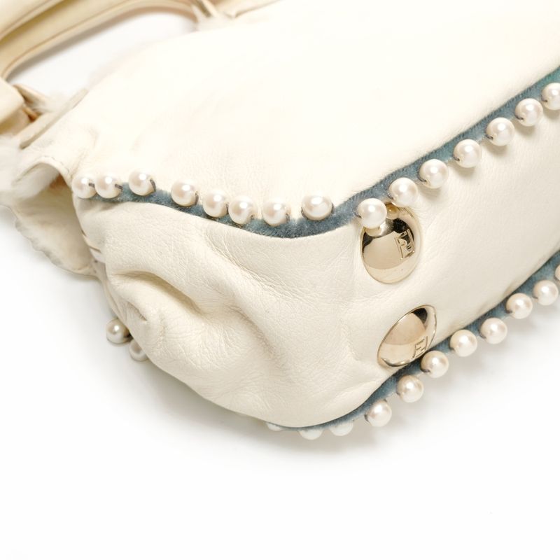 Fendi Shoulder Bag Fur Leather Mini Pearl 2-Way Ivory