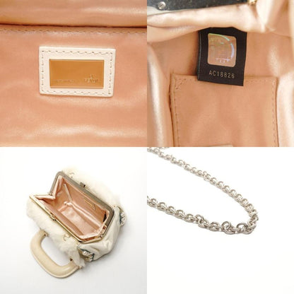 Fendi Shoulder Bag Fur Leather Mini Pearl 2-Way Ivory