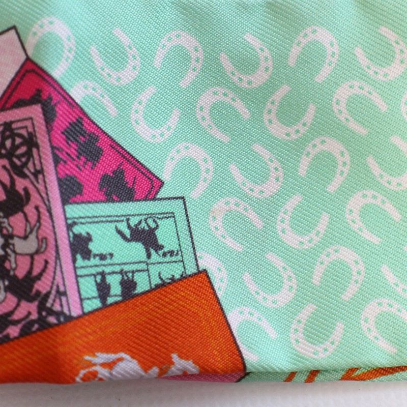 Hermes Twilly Horse and Phoenix Silk Pink Green Scarf