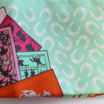 Hermes Twilly Horse and Phoenix Silk Pink Green Scarf