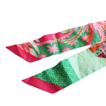 Hermes Twilly Horse and Phoenix Silk Pink Green Scarf