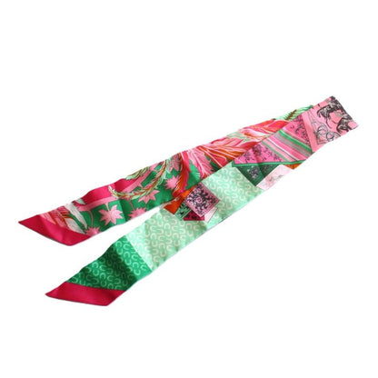 Hermes Twilly Horse and Phoenix Silk Pink Green Scarf