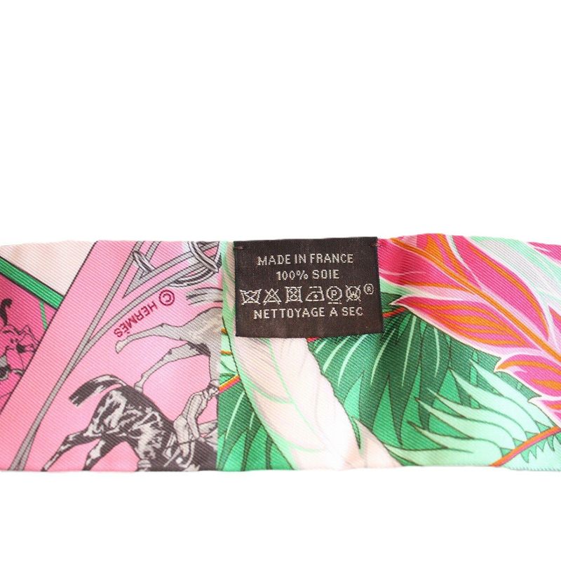 Hermes Twilly Horse and Phoenix Silk Pink Green Scarf