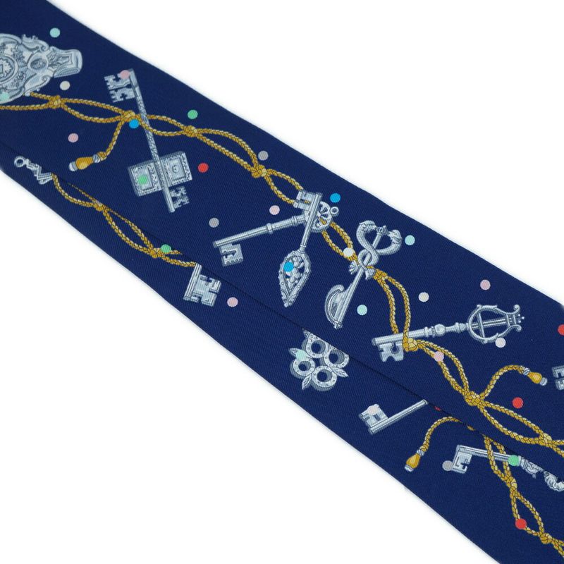 HERMES Twilly-les Cles A Pois Lecpois Scarf 100% Silk Navy- Multicolor