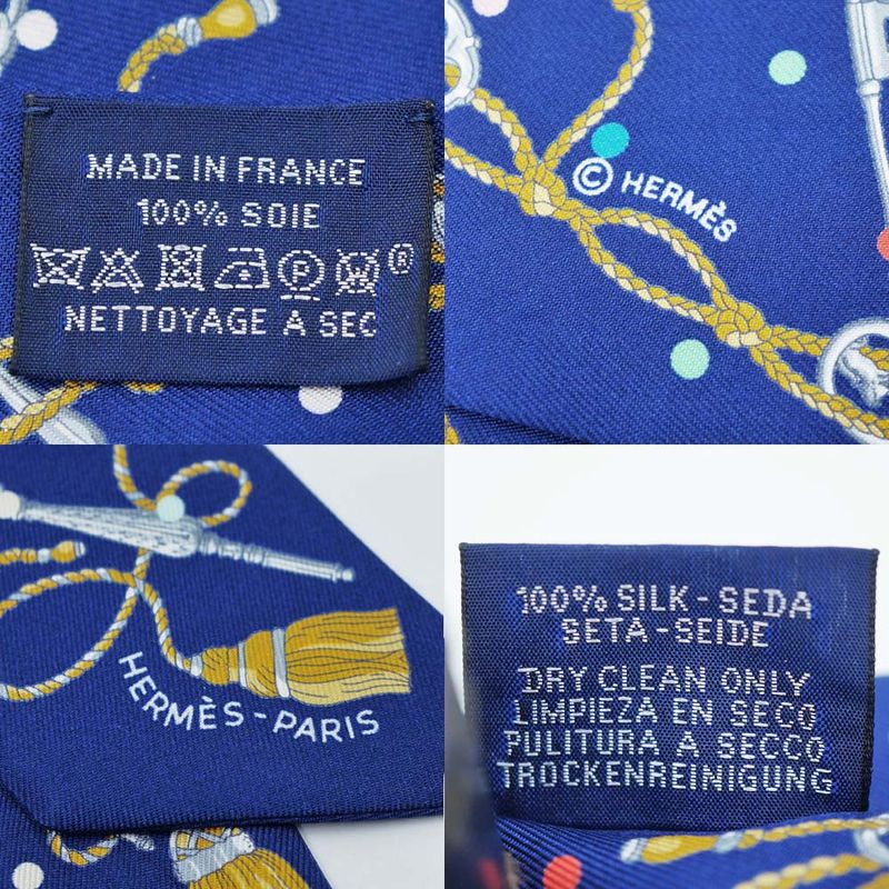 HERMES Twilly-les Cles A Pois Lecpois Scarf 100% Silk Navy- Multicolor