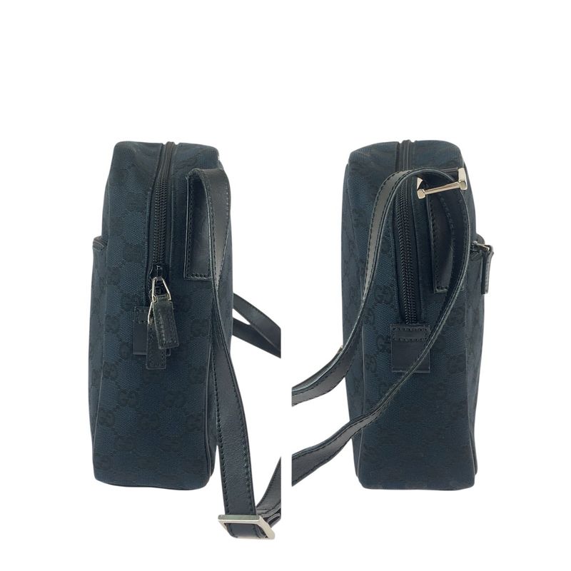 GUCCI Black Silver Hardware GG Canvas Leather 018.1612 Shoulder Bag Messenger