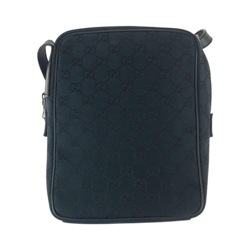 GUCCI Black Silver Hardware GG Canvas Leather 018.1612 Shoulder Bag Messenger